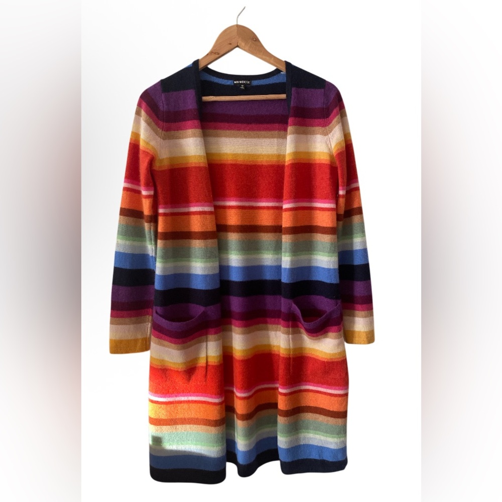 MINNIE ROSE Cashmere Multi Stripe Cardigan size XS pristine condition like new - Picture 2 of 11